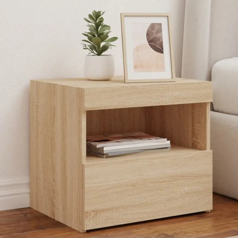 Moderne Nachtkastjes met LED en Grijs Sonoma hout voor elke slaapkamer - Sonoma eiken / 2 - Nachtkastjes
