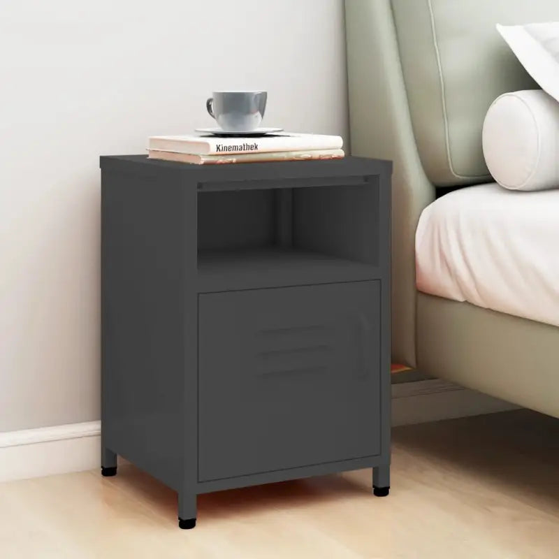 Moderne nachtkastjes met open schap van staal voor je interieur - Antraciet / 1 - Nachtkastjes