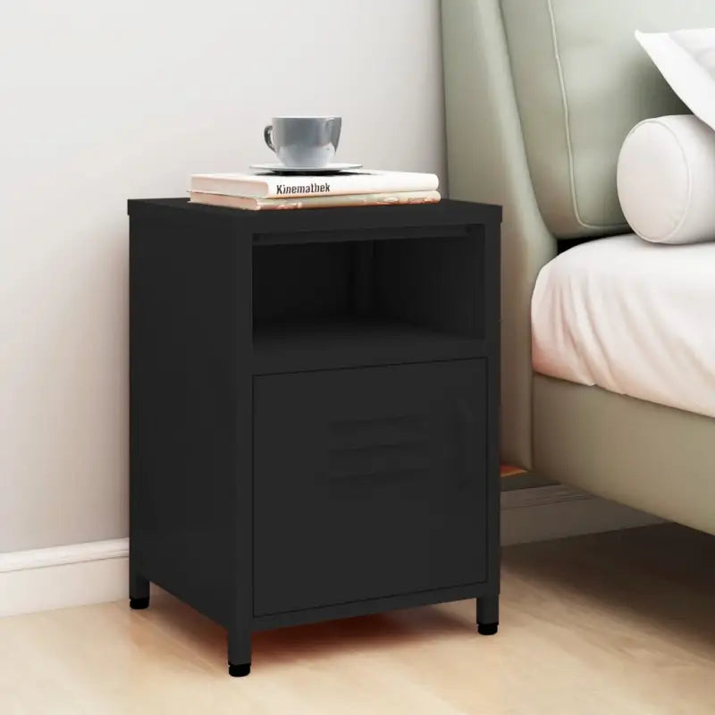 Moderne nachtkastjes met open schap van staal voor je interieur - Zwart / 1 - Nachtkastjes