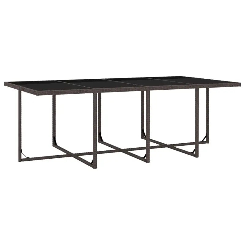 Moderne rattan tuinset met stalen frame en glazen tafelblad - Bruin / 225 cm tafellengte / 12x Fauteuil + Tafel