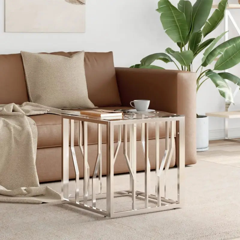 Moderne salontafel met gehard glas en roestvrij stalen frame - Zilver / 1 / Glas - Salontafels
