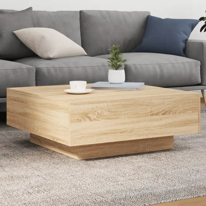 Moderne salontafel met LED-verlichting en duurzaam bewerkt hout - Sonoma eiken / 80 x 80 x 31 cm / 1 - Salontafels
