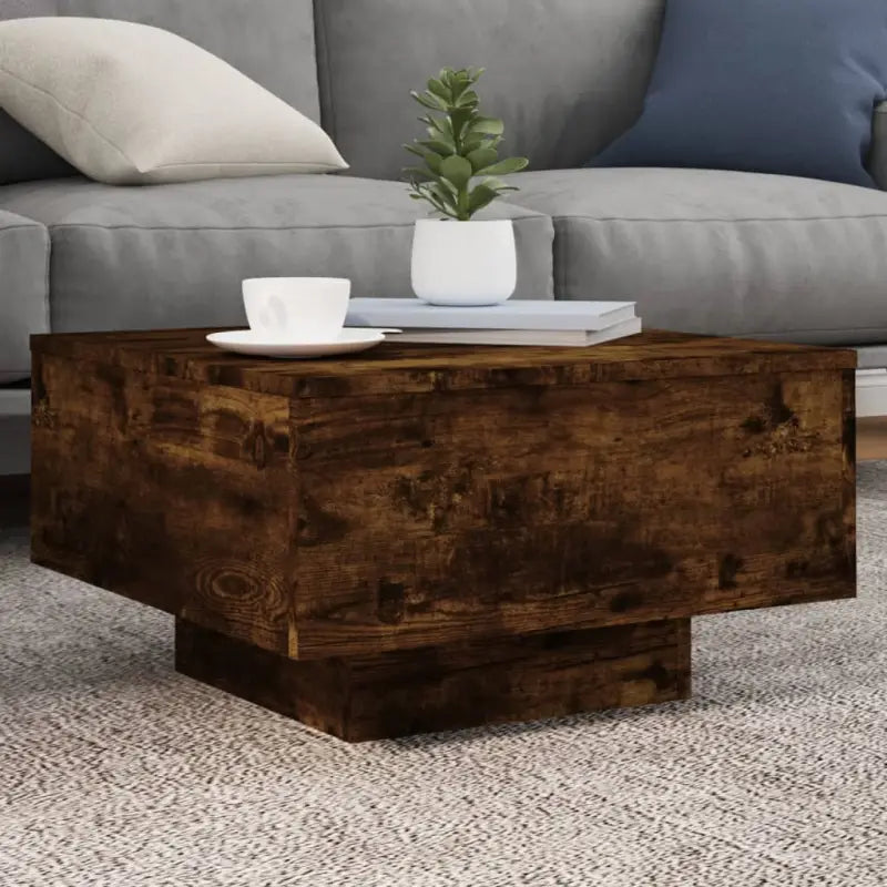Moderne salontafel met LED-verlichting en duurzaam bewerkt hout - Gerookt eiken / 55 x 55 x 31 cm / 1 - Salontafels