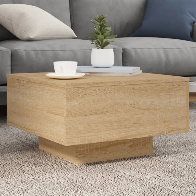Moderne salontafel met LED-verlichting en duurzaam bewerkt hout - Sonoma eiken / 55 x 55 x 31 cm / 1 - Salontafels