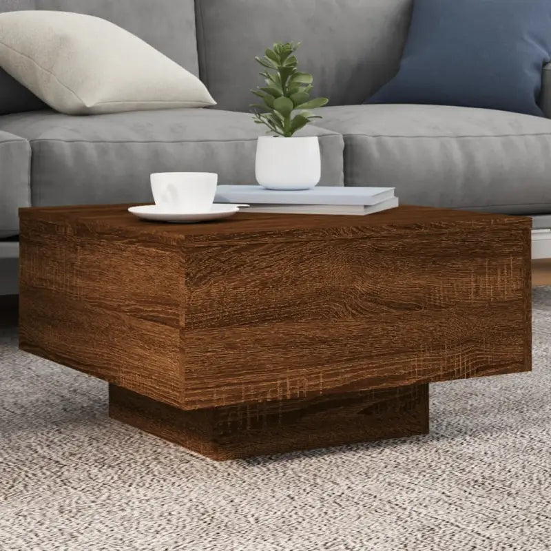 Moderne salontafel met LED-verlichting en duurzaam bewerkt hout - bruin eikenkleur / 55 x 55 x 31 cm / 1 - Salontafels