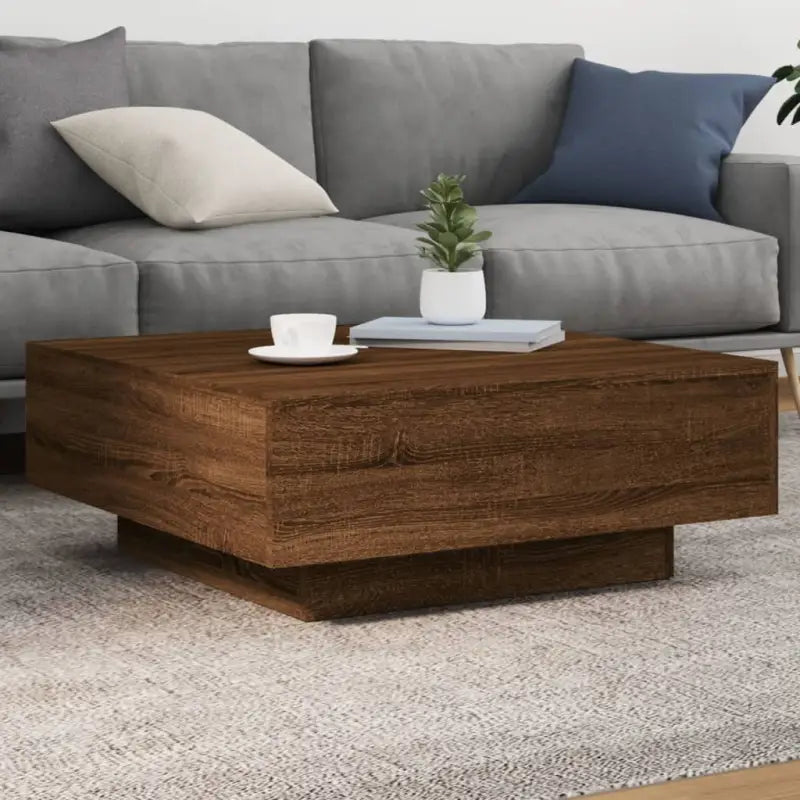 Moderne salontafel met LED-verlichting en duurzaam bewerkt hout - bruin eikenkleur / 80 x 80 x 31 cm / 1 - Salontafels