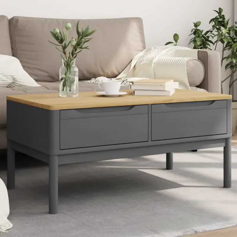 Moderne salontafel met massief grenenhout en houten poten - Grijs / 1 - Salontafels