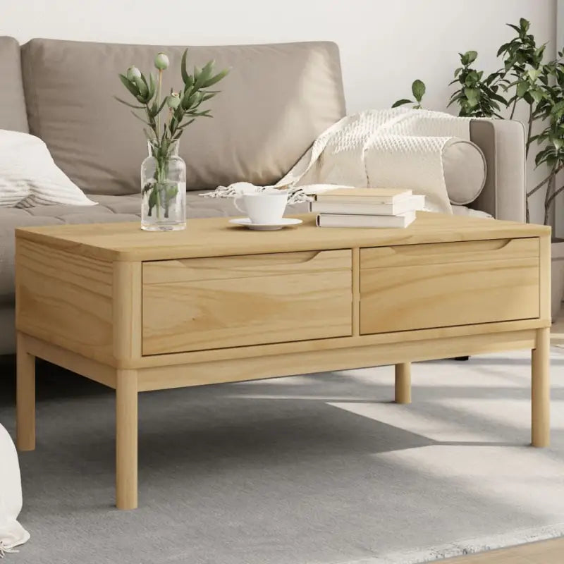 Moderne salontafel met massief grenenhout en houten poten - Wasbruin / 1 - Salontafels