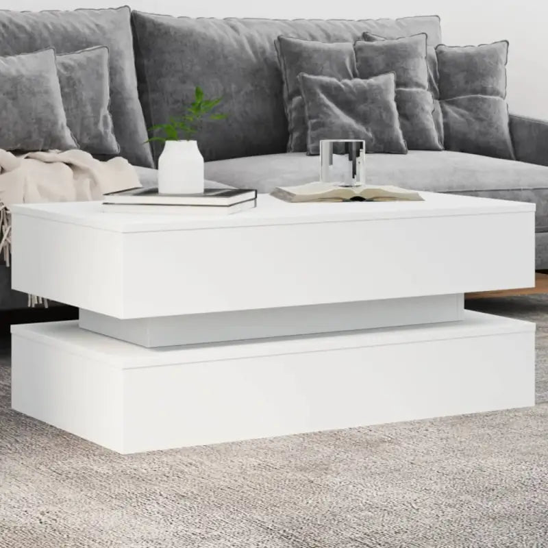 Moderne salontafel met RGB LED-verlichting en duurzaam bewerkt hout - Wit / 1 / 90 cm - Salontafels