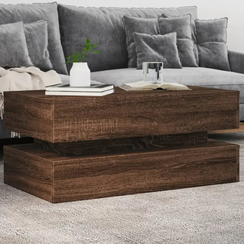 Moderne salontafel met RGB LED-verlichting en duurzaam bewerkt hout - bruin eikenkleur / 1 / 90 cm - Salontafels