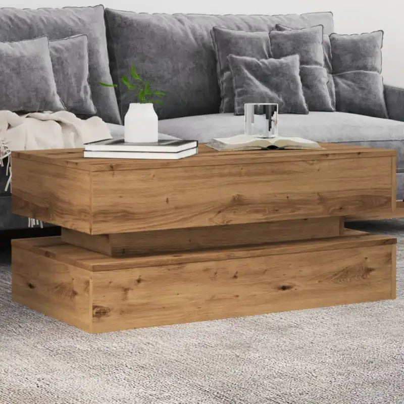 Moderne salontafel met RGB LED-verlichting en duurzaam bewerkt hout - artisian oak / 1 / 90 cm - Salontafels