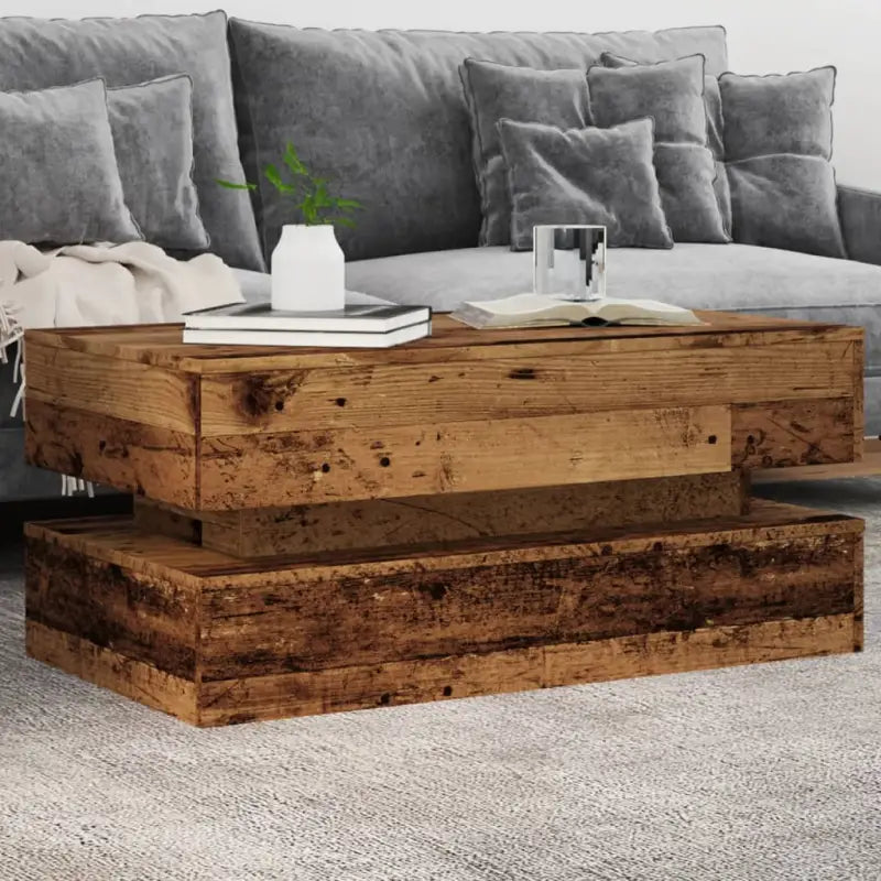 Moderne salontafel met RGB LED-verlichting en duurzaam bewerkt hout - Oud hout / 1 / 90 cm - Salontafels
