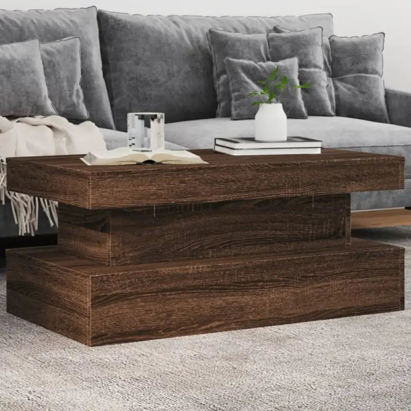Moderne salontafel met RGB LED-verlichting en hoogwaardig bewerkt hout - bruin eikenkleur / 1 / 90 cm - Salontafels
