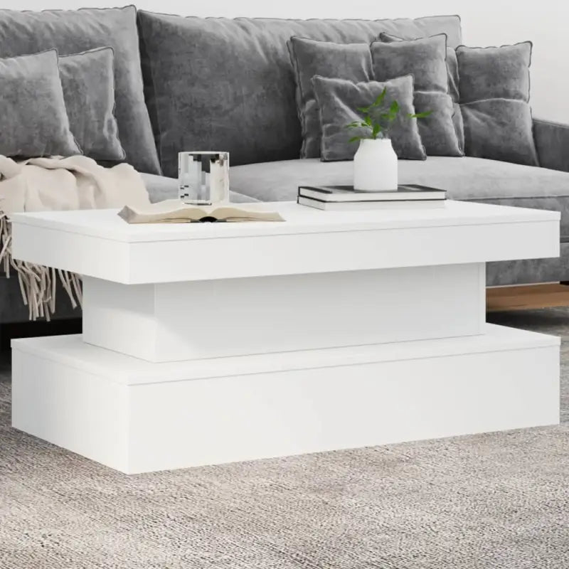Moderne salontafel met RGB LED-verlichting en hoogwaardig bewerkt hout - Wit / 1 / 90 cm - Salontafels
