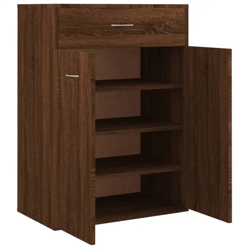 Moderne schoenenkast in bewerkt hout voor een nette entree - bruin eikenkleur / 1 - Schoenenrekken