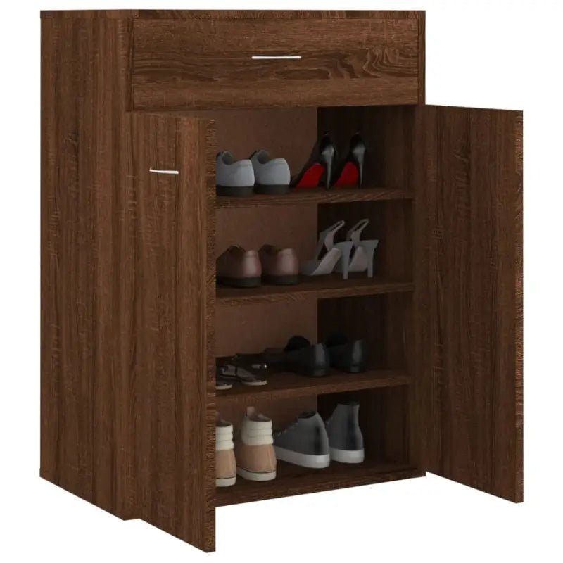 Moderne schoenenkast in bewerkt hout voor een nette entree - bruin eikenkleur / 1 - Schoenenrekken