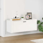 Moderne schoenenkast met bewerkt hout en stabiel blad voor aan de wand - Hoogglans wit / 1 - Schoenenrekken