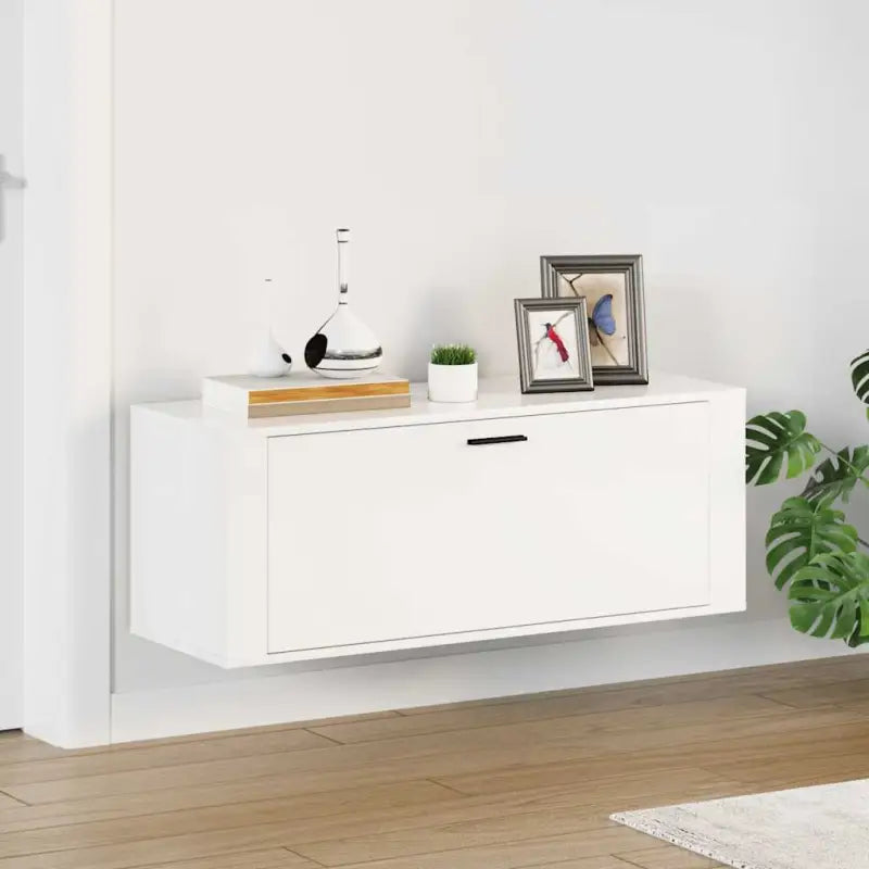 Moderne schoenenkast met bewerkt hout en stabiel blad voor aan de wand - Hoogglans wit / 1 - Schoenenrekken