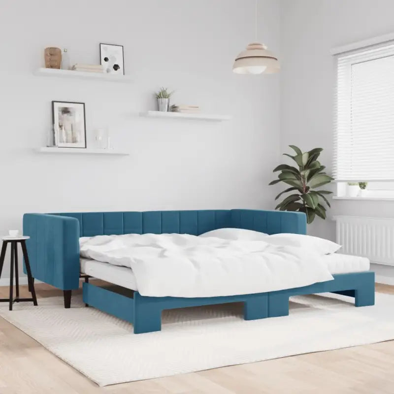 Moderne slaapbank met onderschuifbed voor praktische woon- en slaapkamer - Blauw / 100 x 200 cm / met onderschuifbed