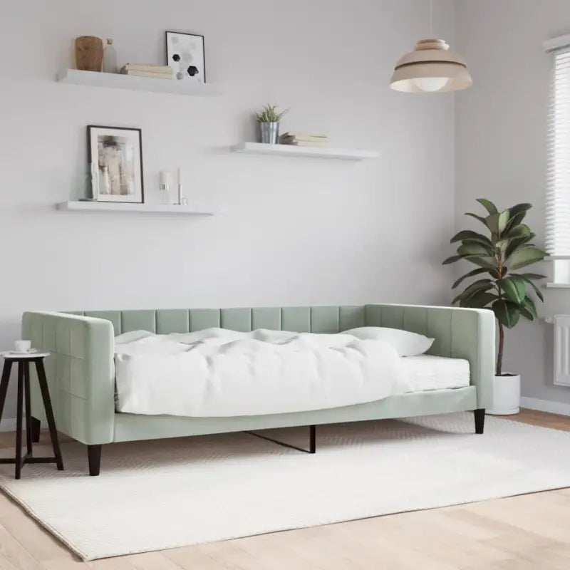 Moderne slaapbank met onderschuifbed voor praktische woon- en slaapkamer - Lichtgrijs / 100 x 200 cm / met matras