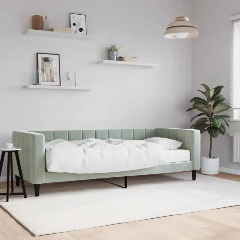 Moderne slaapbank met onderschuifbed voor praktische woon- en slaapkamer - Lichtgrijs / 80 x 200 cm / met matras