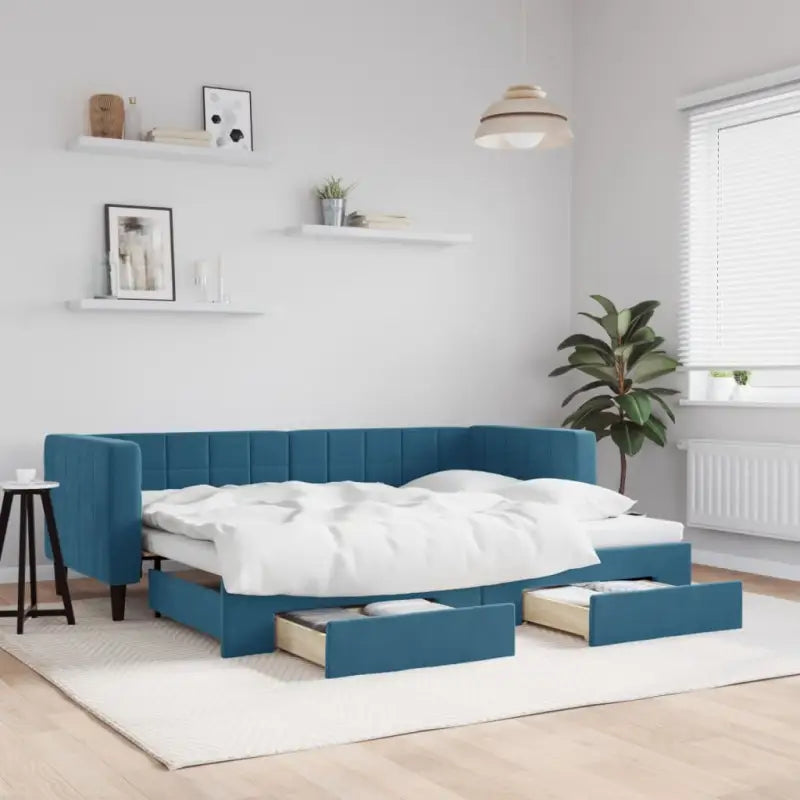 Moderne slaapbank met onderschuifbed voor praktische woon- en slaapkamer - Blauw / 80 x 200 cm / met onderschuifbed