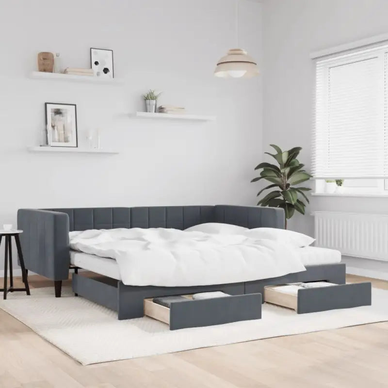 Moderne slaapbank met onderschuifbed voor praktische woon- en slaapkamer - Donkergrijs / 100 x 200 cm