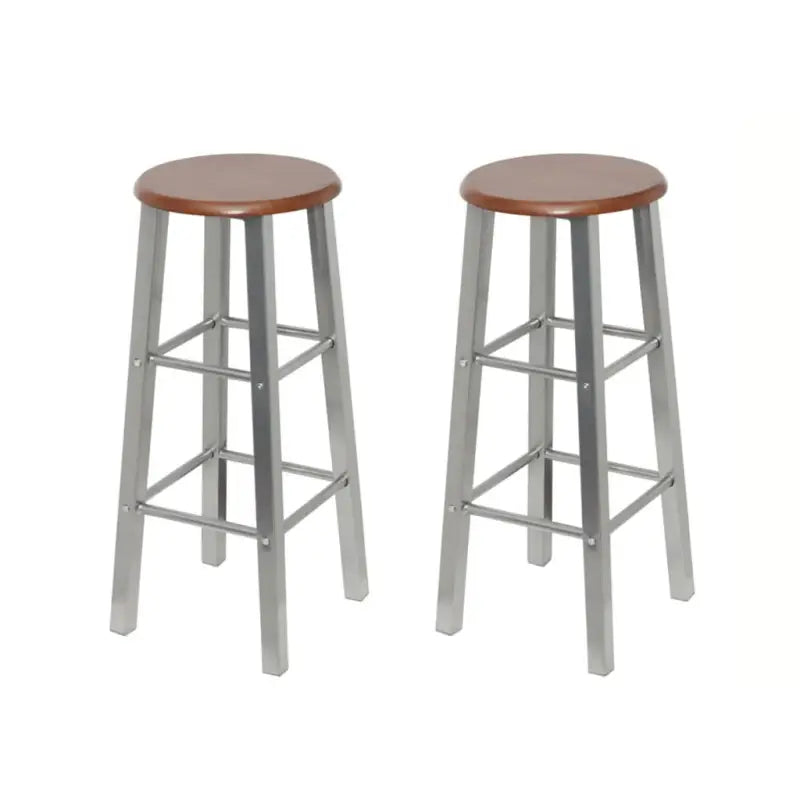 Moderne stalen barkrukken set van 2 voor eetkamer en bar - Zilverkleurig en bruin / 2 - Barkrukken