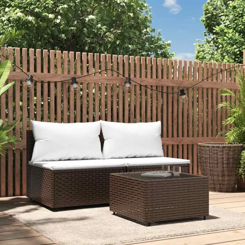 Moderne tuinbank van poly rattan voor dineren en ontspannen - Bruin / 1 / 2x midden + Tafel - Loungebanken