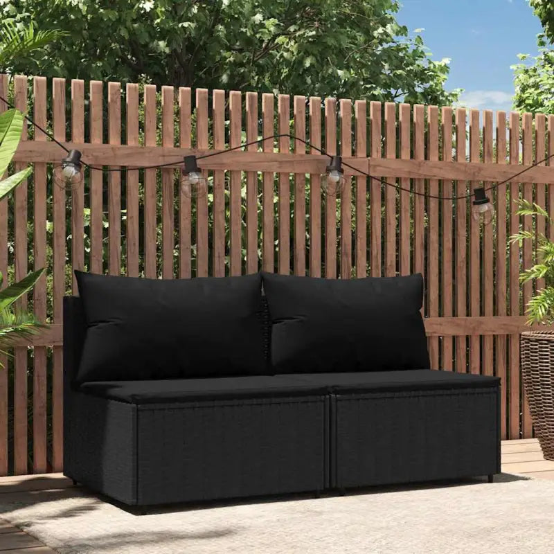 Moderne tuinbank van poly rattan voor dineren en ontspannen - Zwart / 1 / 2x midden - Loungebanken