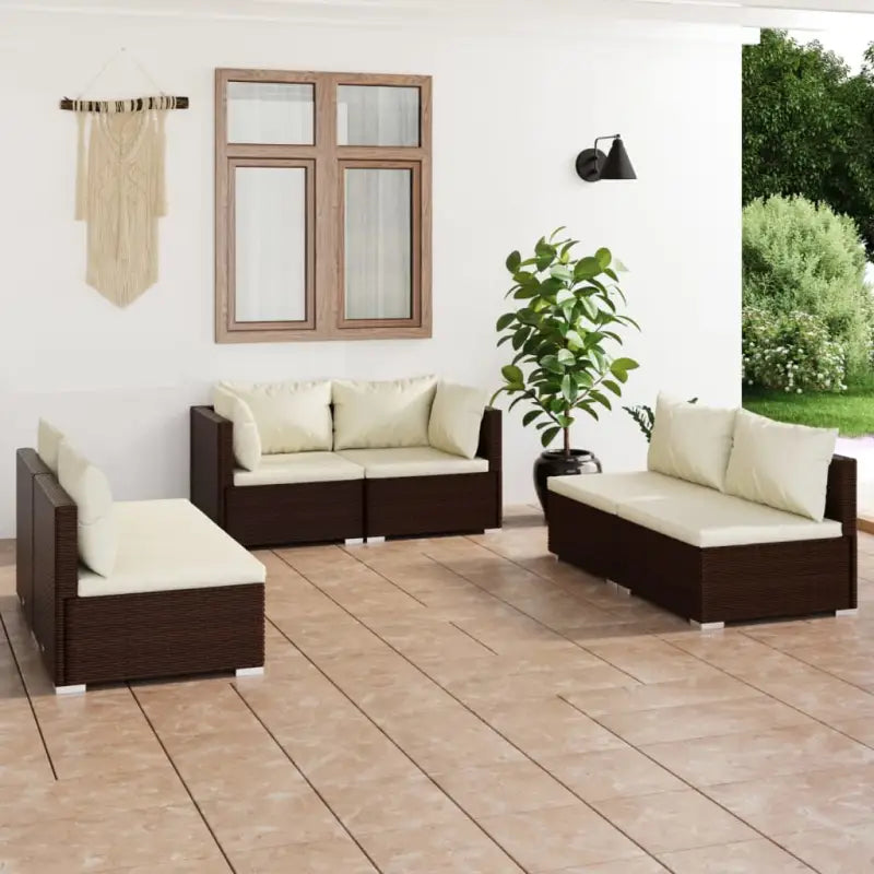 Moderne Tuinset met comfortabele zitkussen en stevige afmetingen - Bruin en crème / 4x midden + 2x hoek - Tuinsets