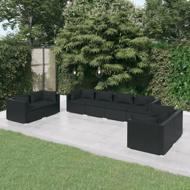 Moderne Tuinset met comfortabele zitkussen en stevige afmetingen - Zwart / 6x hoek + 2x midden - Tuinsets