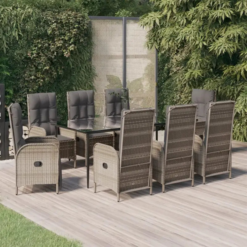 Moderne tuinset met poly rattan en gehard glas voor eenvoudig schoonmaken - Grijs / 200 cm tafellengte / 6x stoel + 2x