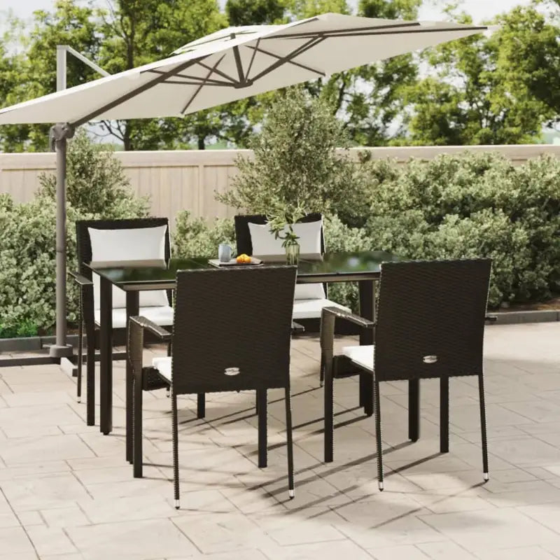 Moderne tuinset met poly rattan en gepoedercoat staal eenvoudig schoon - Zwart / 140 cm tafellengte - Tuinsets