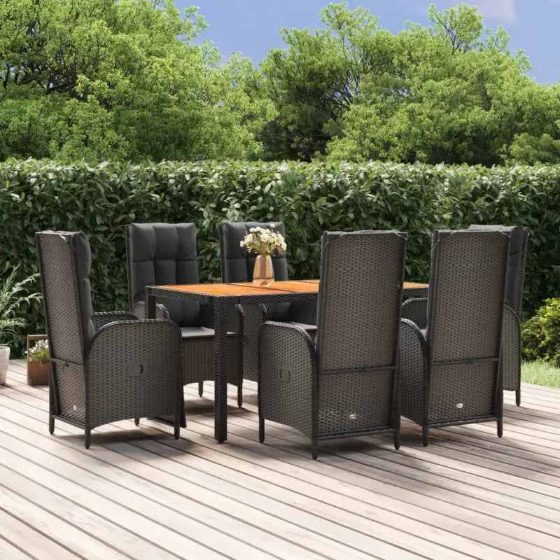 Moderne tuinset met poly rattan en massief acaciahout voor buitengebruik - 150 cm tafellengte / 4x stoel + 2x Fauteuil