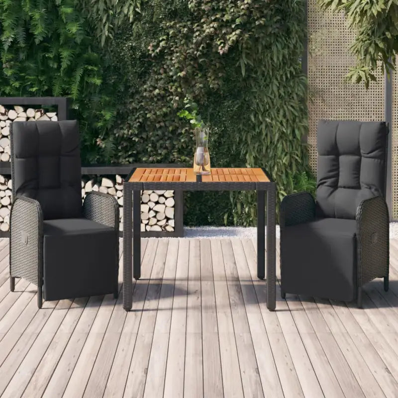 Moderne tuinset met poly rattan en massief acaciahout voor buitengebruik - 90 cm tafellengte / 2x armstoel + tafel