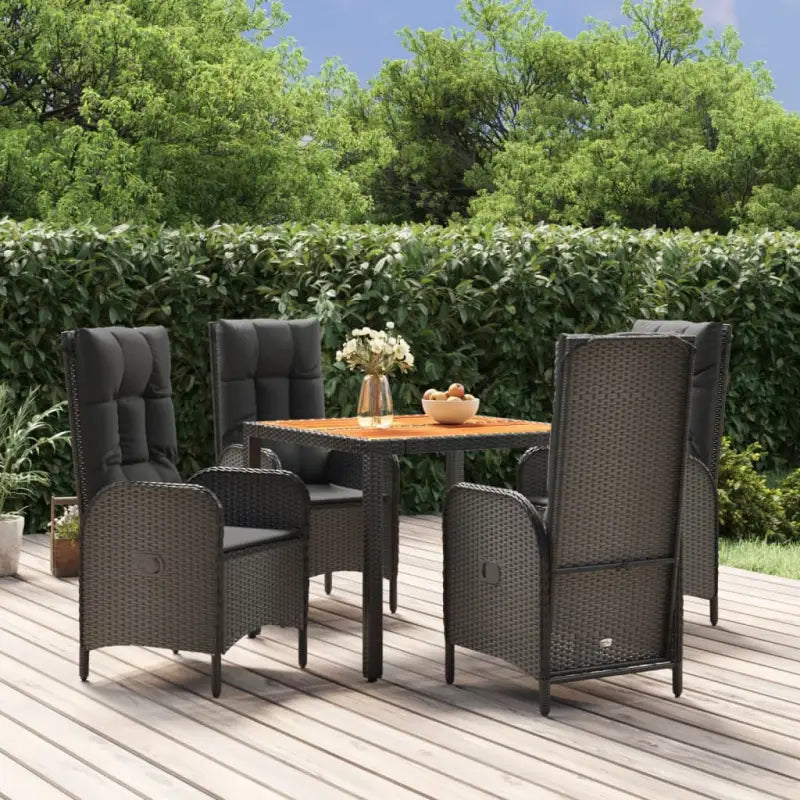 Moderne tuinset met poly rattan en massief acaciahout voor buitengebruik - 90 cm tafellengte / 4x stoel + tafel