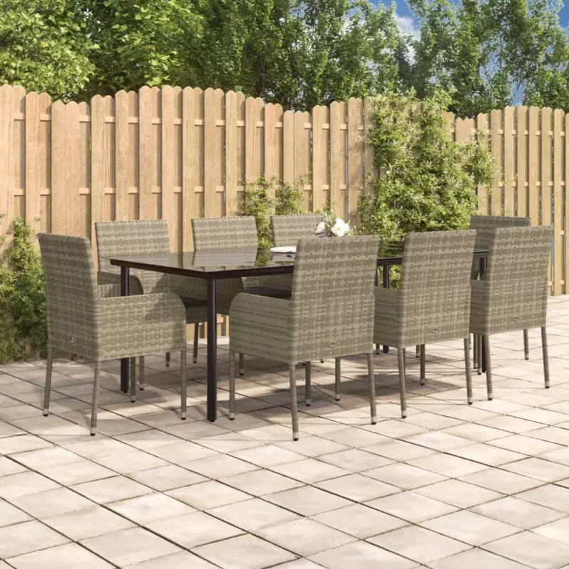Moderne tuinset van poly rattan en gepoedercoat staal eenvoudig schoon - Grijs / 200 cm tafellengte - Tuinsets