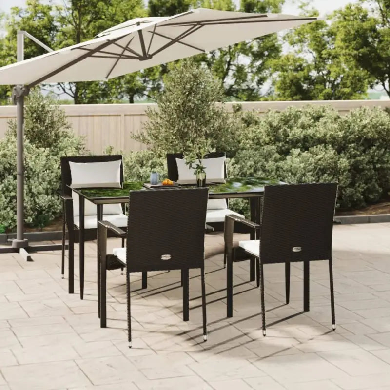 Moderne tuinset van poly rattan en gepoedercoat staal voor eenvoudig schoon maken - Zwart / 140 cm tafellengte