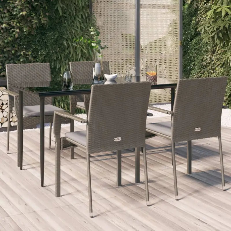 Moderne tuinset van poly rattan met gehard glas en eenvoudig schoonmaken - Grijs / 140 cm tafellengte - Tuinsets