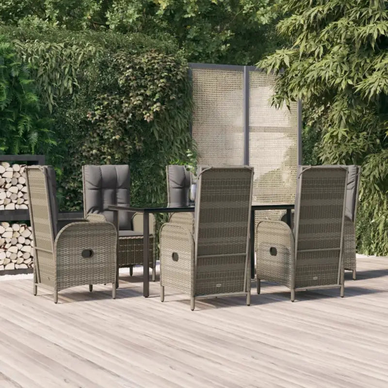 Moderne tuinset van poly rattan met gehard glas en eenvoudig schoon - Grijs / 160 cm tafellengte / 6x stoel + tafel