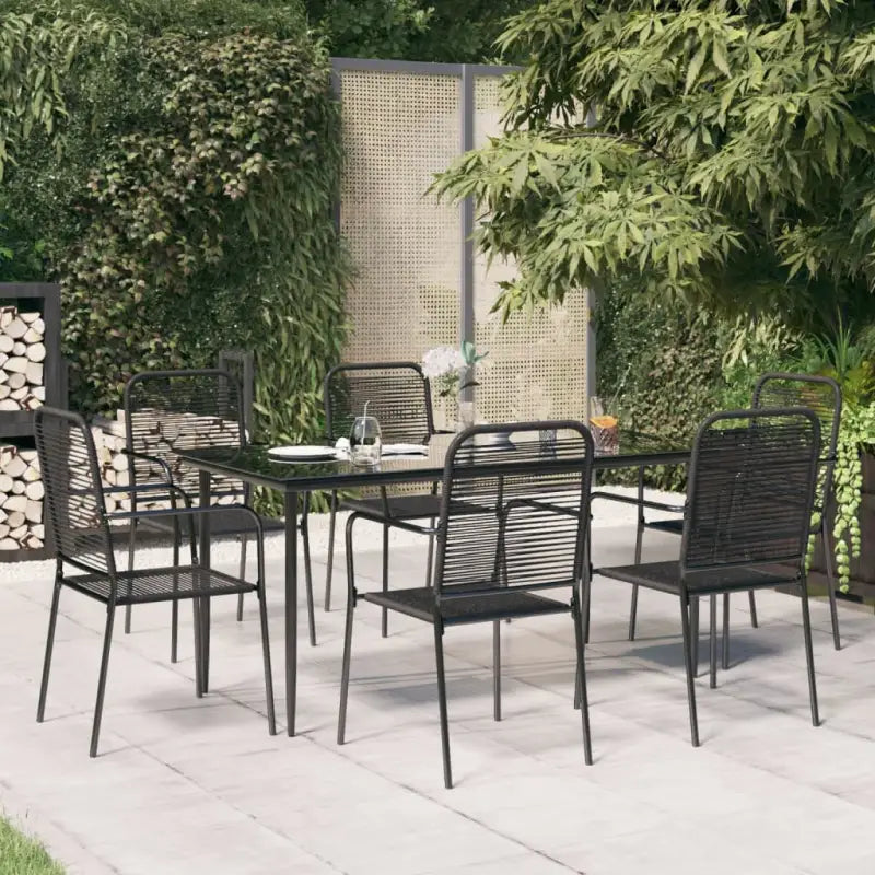 Moderne tuinstoel met katoenen touw en zwart gepoedercoat staal - Tuinsets