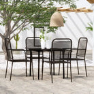 Moderne tuinstoel met katoenen touw en zwart gepoedercoat staal - 80 cm tafellengte - Tuinsets