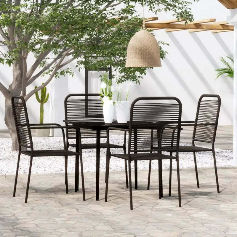 Moderne tuinstoel met katoenen touw en zwart gepoedercoat staal - 80 cm tafellengte - Tuinsets