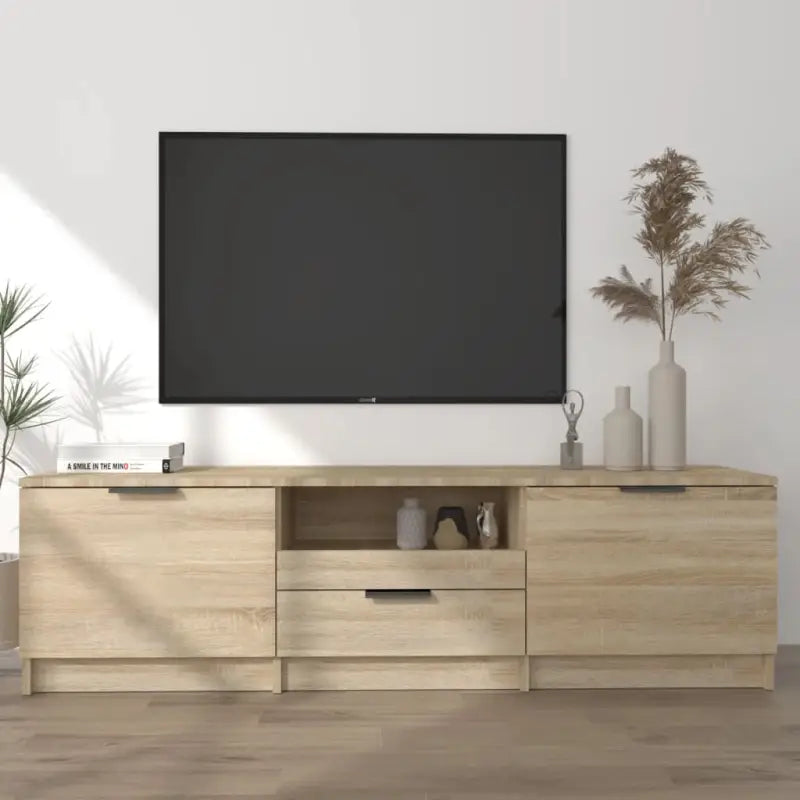 Moderne Tv-meubel in bewerkt hout met stevig blad en grijs sonoma afwerking - Sonoma eiken / 1 - Tv-meubels