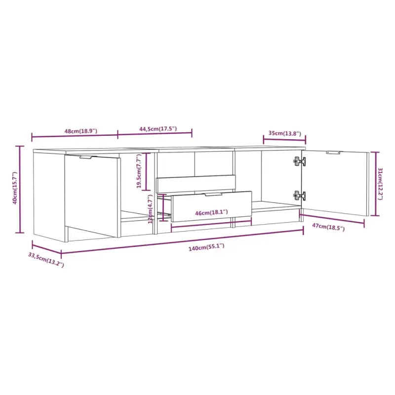 Moderne Tv-meubel in bewerkt hout met stevig blad en grijs sonoma afwerking - Tv-meubels