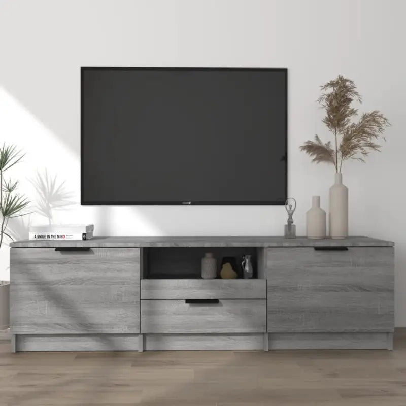 Moderne Tv-meubel in bewerkt hout met stevig blad en grijs sonoma afwerking - Grijs sonoma / 1 - Tv-meubels