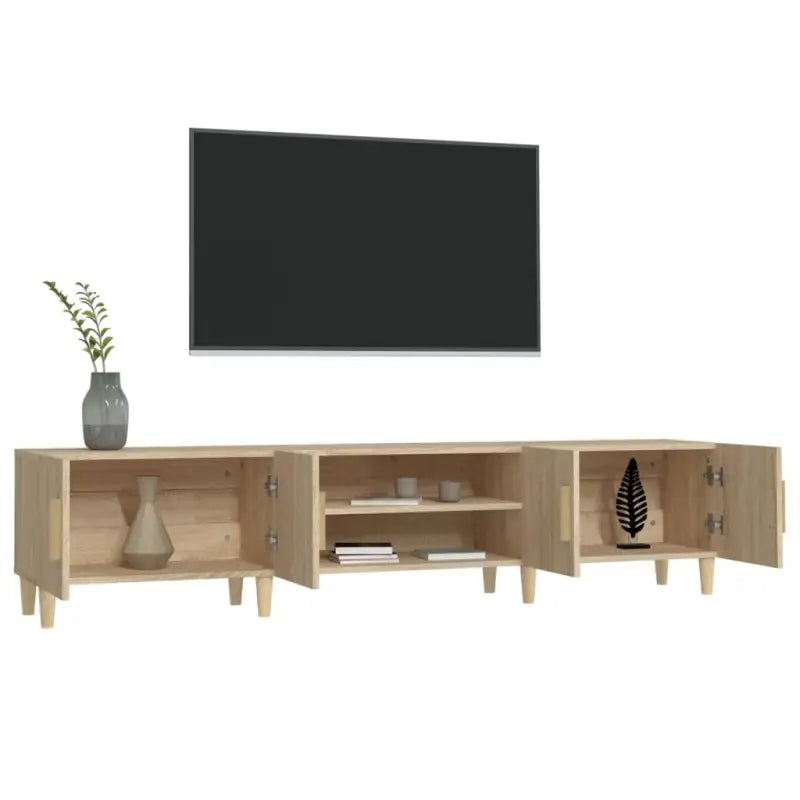 Moderne tv-meubel met bewerkt hout en houten poten voor strak interieur - Tv-meubels