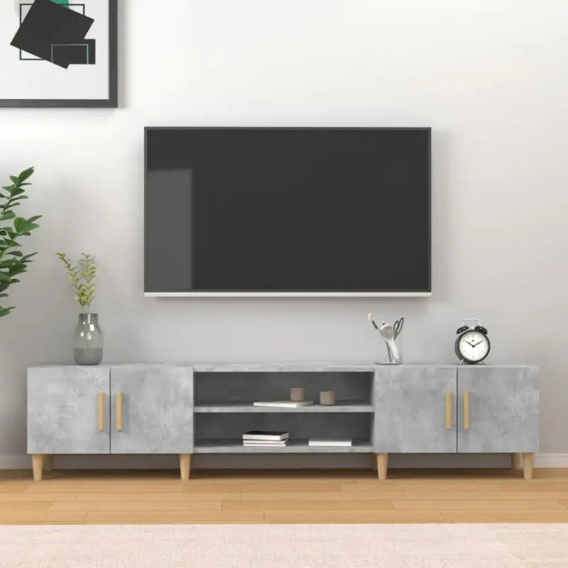 Moderne tv-meubel met bewerkt hout en houten poten voor strak interieur - Betongrijs / 1 - Tv-meubels