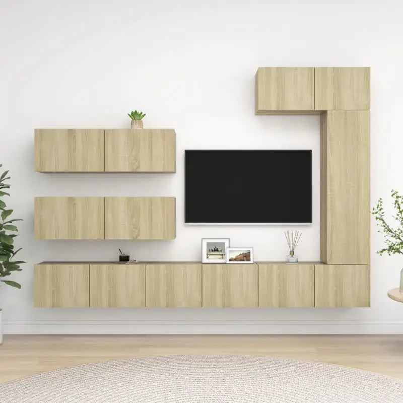 Moderne tv-meubelset van bewerkt hout met veel opbergruimte - Sonoma eiken / 7 / 100 cm - Tv-meubels